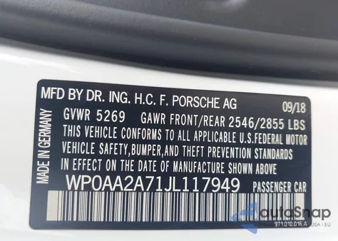 2018 Porsche Panamera 4 from USA, damaged, VIN WP0AA2A71JL117949